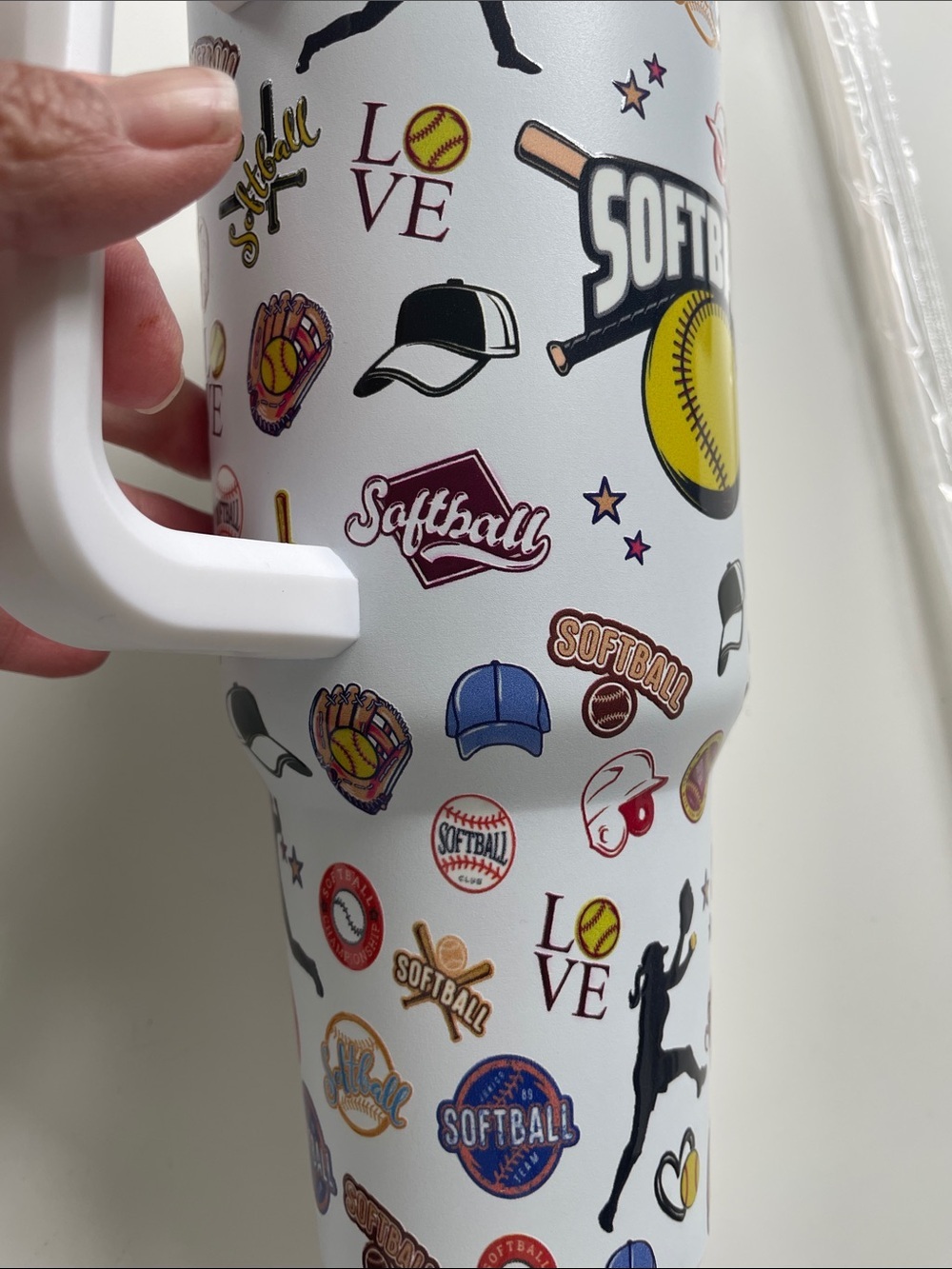 Softball Graphic Travel Tumbler - White & Yellow - Picture 6 of 6